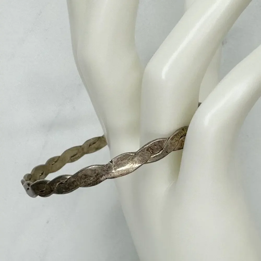 Alpaca Hecho En Mexico Vintage Flat Braided Bangle Bracelet Silver Tone ✨